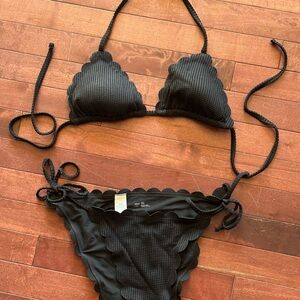 Aerie Black Scalloped Bikini Swim Set